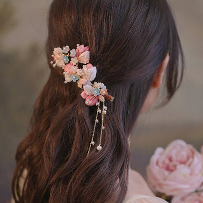 Pentas Star Garden Flower Tassel Hair Clip